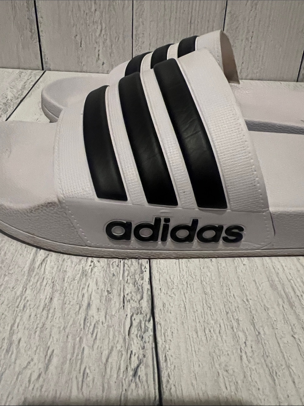 Adidas White Slide Sandals with Black Stripes - Classic Slip-On - Picture 7 of 7
